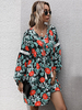 Robe Droite Femme Imprimé avec Manches Longues Amples à col V Bicolores Robe Courte Femme