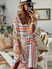 Robe Droite Imprimé Eté à Col V avec Manches Courtes avec Boutons Multicolores Robe Eté Robe de Plage