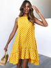 Robe Droite Imprimé Pois Courte avec Bretelles à Col Rond Bas Evasée Bicolores Robe de Plage Robe Eté Maxi