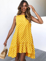 Robe Droite Imprimé Pois Courte avec Bretelles à Col Rond Bas Evasée Bicolores Robe de Plage Robe Eté Maxi