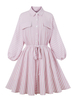 Robe Droite Imprimé Rayures Courte Femme à Col Revers avec Manches Longues Amples Coupe Cintrée à Lacets Bas Evasée Bicolores