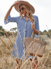Robe Droite Imprimés Rayures à Col Revers avec Manches Mi-longues Bicolores