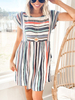 Robe Droite Imprimés Rayures Femmes Eté Sexy Courtes à Col Rond avec Manches Courtes Coupe Cintrée Multicolores Robe Eté Sexy
