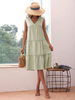 Robe Droite Mi-longue Femme à Col V avec Manches Courtes Unicolore Bas Evasée
