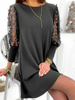 Robe Droite T-shirt Femme Courte à Col Rond avec Manches Longues Amples Unicolore