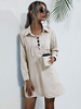 Robe Droites Chemisier Femme Courts à Col Revers à Lacets Imprimé Les Rayures avec Les Manches Longues en Cotons
