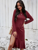 Robe Droites Femme à Col Rond avec Manches Longues Bas Evasée Fente Latérale Robe Droites Femme