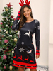 Robe Droites Femme Courtes à Col Rond avec Les Manches Longues Imprimé Les Motifs NOEL Robe Droites Femme