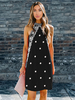 Robe Droites Femme Courts à Col Rond avec Epaules Nus Sans Manches Dentelles Pois Robe Droites Femme