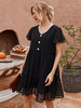 Robe Droites Femme Courts à Col V avec Manches Courtes Dentelles Bas Evasée Pois Robe Droites Femme