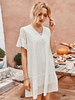 Robe Droites Femme Courts à Col V avec Manches Courtes Dentelles Creusants Bas Evasée Robe Droites Femme
