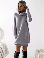 Robe Droites Pull en Maille Femme à Col Montant Ample avec Les Poches Courts Unicolore avec Les Manches Longues Sexy