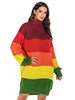 Robe Droites Pull en Maille Femme à Col Montant Ample Courte Cousu Les Couleurs Bicolore avec Les Manches Longues Sexy