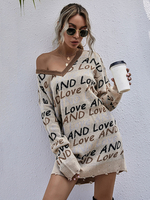 Robe Droites Pull en Maille Femme à Col V avec Epaules Nus Courte avec Les Franges Imprimé Les Mote Abricot avec Les Manches Longues Sexy