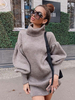 Robe Droites Pull en Maille Femme Courtes à Col Revers Amples avec Les Manches Longues Amples Unicolore Robe Droites Femme
