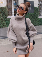 Robe Droites Pull en Maille Femme Courtes à Col Revers Amples avec Les Manches Longues Amples Unicolore Robe Droites Femme