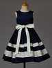 Robe du cortège enfant Dark Navy Plaid dos nu sans manches en satin ruban Sash Kids Dinner Party Dress