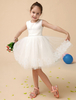 Robe du cortège enfant Ivoire Dentelle Applique Tutu Robe Courte Sans Manches A Ligne Bow Sash Enfants Robes de Soirée