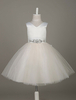 Robe du cortège enfant Tulle Satin V Neck Tutu Robe Ivoire Perles Taille sans manches A Line Dîner Robe avec ceinture