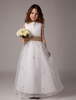 Robe du cortège enfant A-ligne blanche en organza et en satin col rond