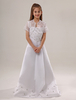Robe du cortège enfant A-ligne blanche en satin avec finition belle