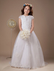Robe du cortège enfant boule blanche en satin avec col rond