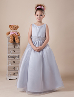 Robe du cortège enfant boule grise en satin et organza col rond