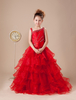 Robe du cortège enfant boule rouge en tulle longueur plancher