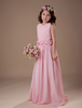 Robe du cortège enfant en joli rose de V-col sans manches en taffetas