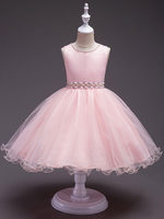 Robe du cortège enfant Tissu de satin col rond clouté