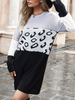 Robe en Côtelé Court à Col Rond avec Manches Longues Tricolores Robe Pull