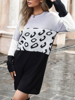 Robe en Côtelé Court à Col Rond avec Manches Longues Tricolores Robe Pull