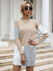 Robe en Côtelé Courte à Col Rond avec Manches Longues Tricolores Robe Pull