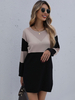 Robe en Côtelé Courte Femme à Col Rond avec Manches Longues Bicolores Robe Pull
