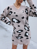 Robe en Côtelé Imprimé à Col V avec Manches Longues Bicolores Robe Pull