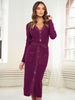Robe en Côtelé Longue Femme à Col V avec Manches Longues Coupe Cintrée avec Poches Unicolore Robe Pull