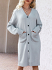 Robe en Côtelé Robe Pull Femme Mi-longue avec Manches Longues à Col V avec Poches Unicolore