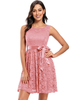 Robe en Dentelle Broderie Fleurie Femme avec Bretelles à Col Rond Coupe Cintrée à Lacets avec Noeud Bas Evasée Unicolore