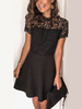 Robe en Dentelle Courte Creusante Femme Sexy à Col Montant avec Manches Courtes Coupe Cintrée Bas Evasée Unicolore Robe de Patineuse Robe Eté