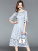 Robe en dentelle dété à manches mi-longues col rond couleur unie robe longue