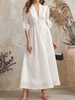 Robe en Dentelle Longue en Dentelle Femme avec Manches Mi-longue Amples à Col V Coupe Cintrée Bas Evasée Unicolore Robe Eté Robe de Patineuse