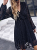 Robe en Dentelle Mi-longue Femme à Col V avec Manches Longues Amples Coupe Cintrée Bas Evasée Unicolore Robe Femme