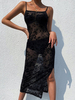 Robe en dentelle pour femmes Robe gothique noire en polyester spaghetti pour femmes