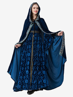 Robe En Jacquard Rétro Bleu Foncé Costume Sorcière Élégant Déguisement Vintage
