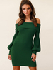 Robe en Maille Courte avec Manches Longues Amples avec Epaule Dénduée Coupe Cintrée Unicolore Robe Longue