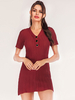 Robe en Maille Courte Femme avec Manches Courtes à Col V avec Boutons Coupe Cintrée Unicolore Robe Eté Robe Sexy