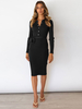 Robe en Maille Longue Femme avec Manches Longues à Col Rond avec Boutons Coupe Cintrée Unicolore Robe Longue
