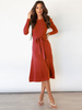 Robe en Maille Longue Femme avec Manches Longues Amples à Col Rond Coupe Cintrée à Lacets Bas Evasée Unicolore Robe Longue