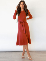 Robe en Maille Longue Femme avec Manches Longues Amples à Col Rond Coupe Cintrée à Lacets Bas Evasée Unicolore Robe Longue