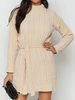 Robe en Maille Pull Côtelé Femme à Col Rond Ceinturé à Lacets avec Manches Longues unicolore Robe en Maille Pull Côtelé